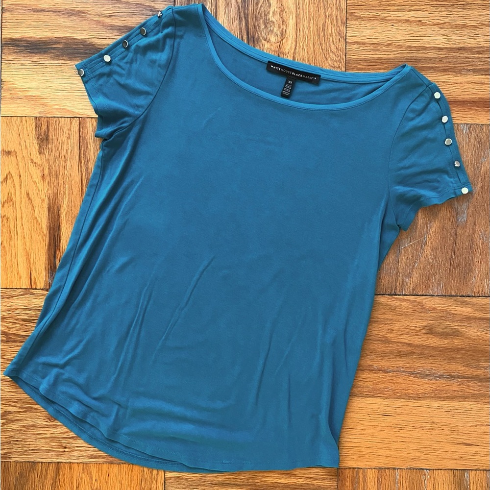 White House Black Market Teal Button-Shoulder Top